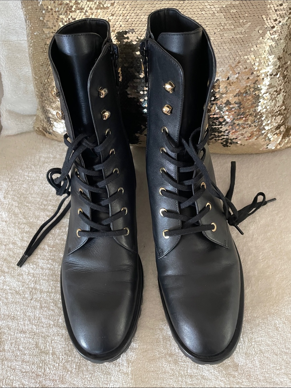 Mint Stuart Weitzman Laine Leather Combat Lace-Up Leather Boots 39.5 US 9